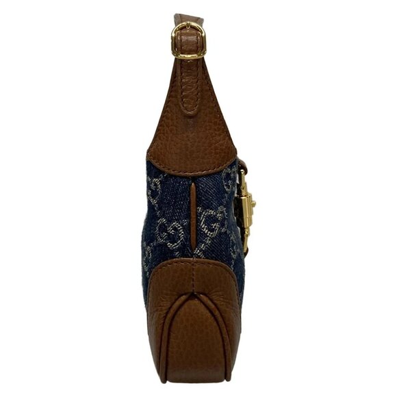 GUCCI Jackie 1961 mini bag Navy Brown Denim Leather Handbag - Picture 4 of 16